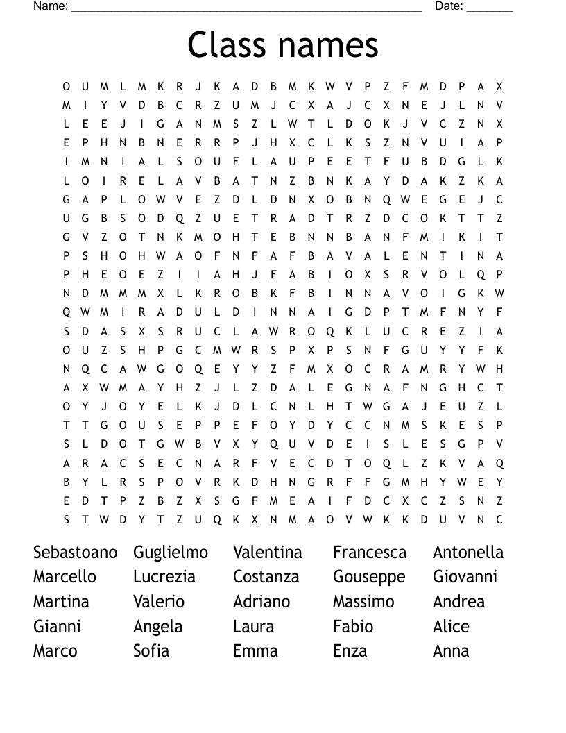 Class names Word Search WordMint