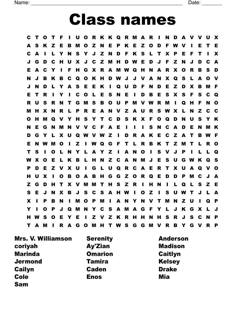 Class names Word Search WordMint
