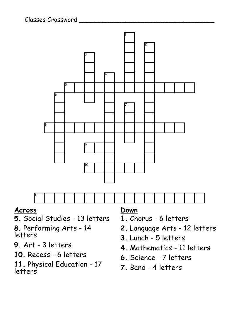 Classes Crossword ___________________________________ WordMint
