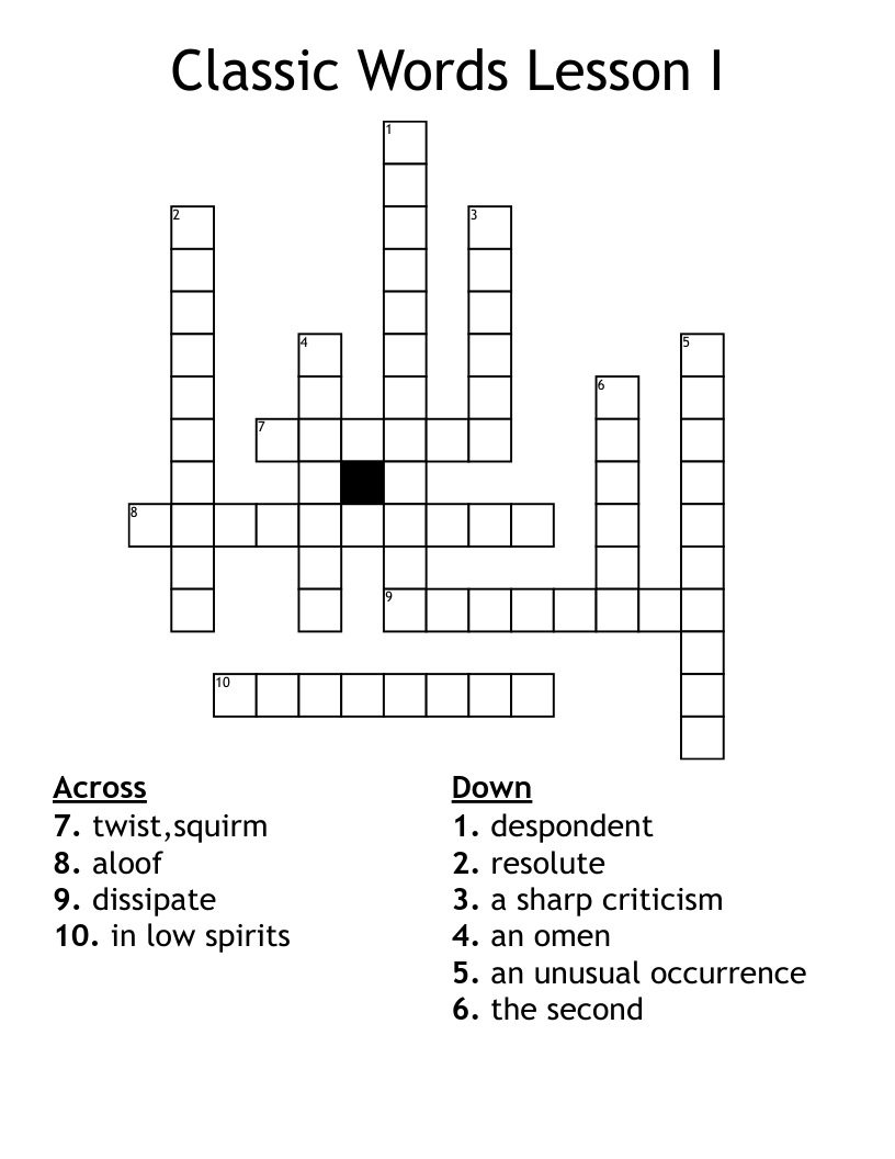 Classic Words Lesson I Crossword WordMint