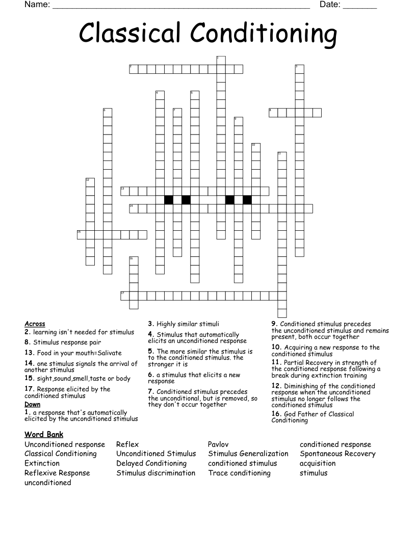 Classical Conditioning Crossword WordMint