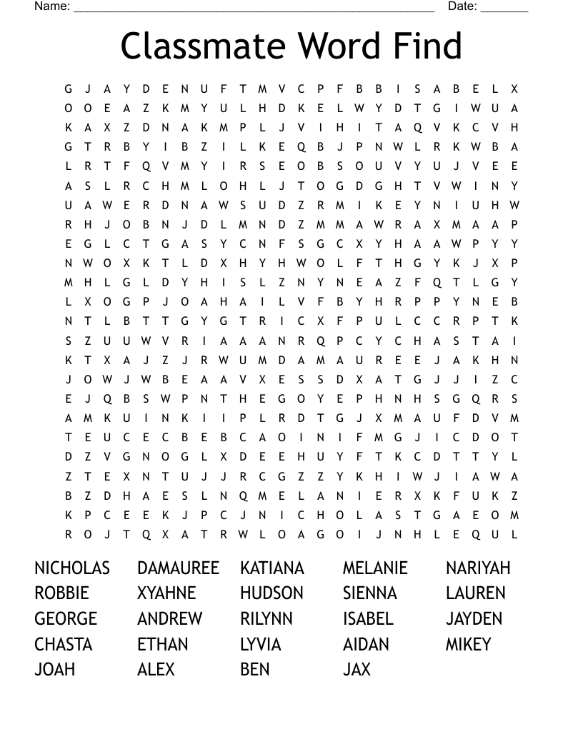 Classmate Word Find Word Search WordMint