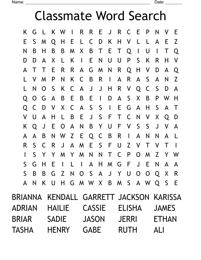Classmate Word Search WordMint
