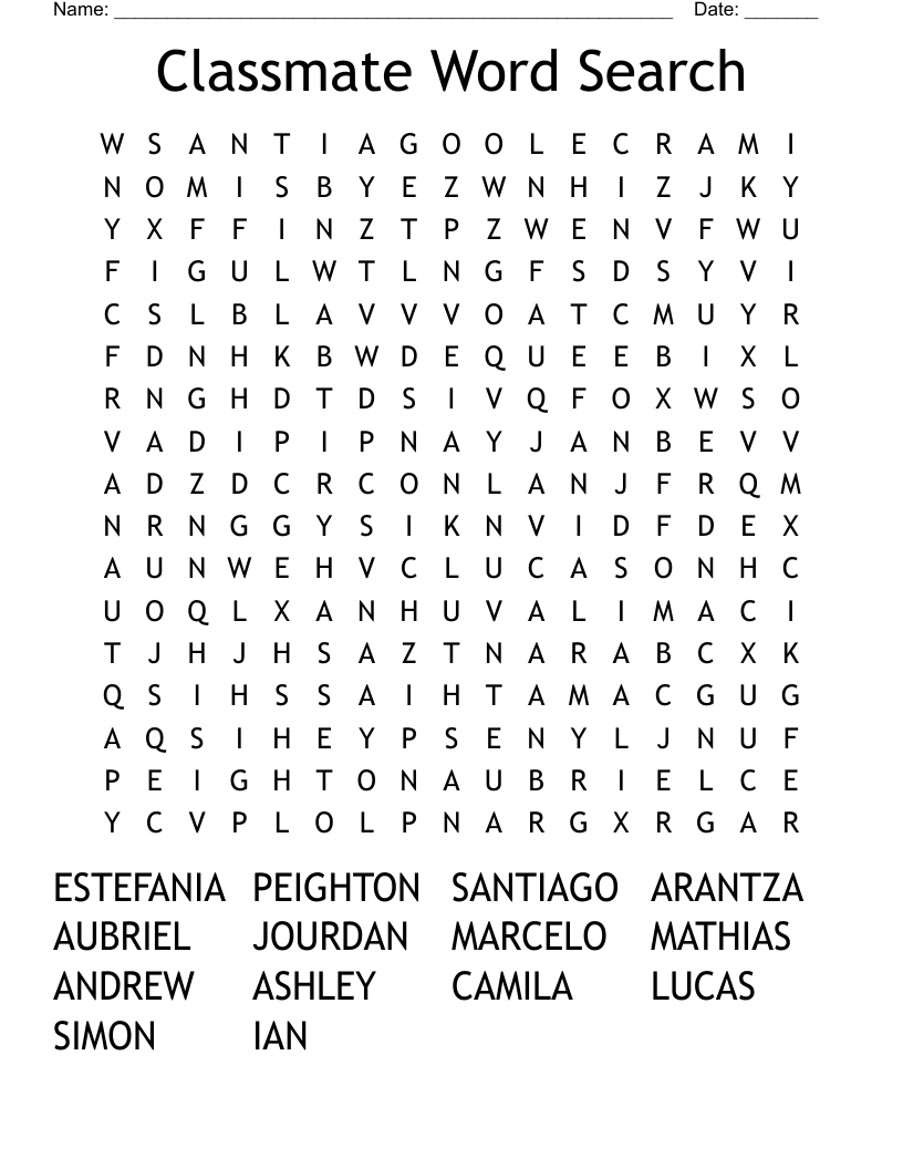 Classmate Word Search WordMint