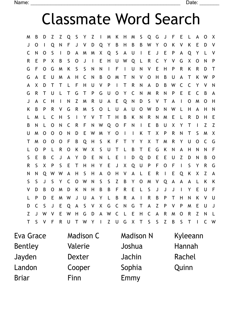 Classmate Word Search WordMint