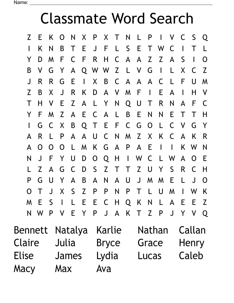 Classmate Word Search WordMint