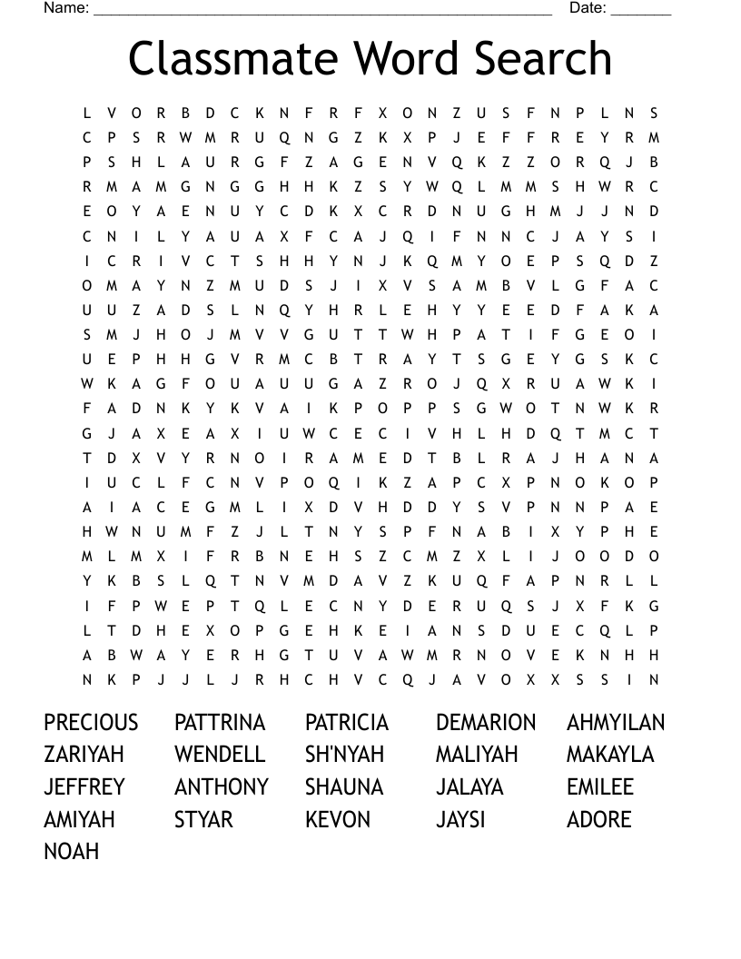 Classmate Word Search WordMint