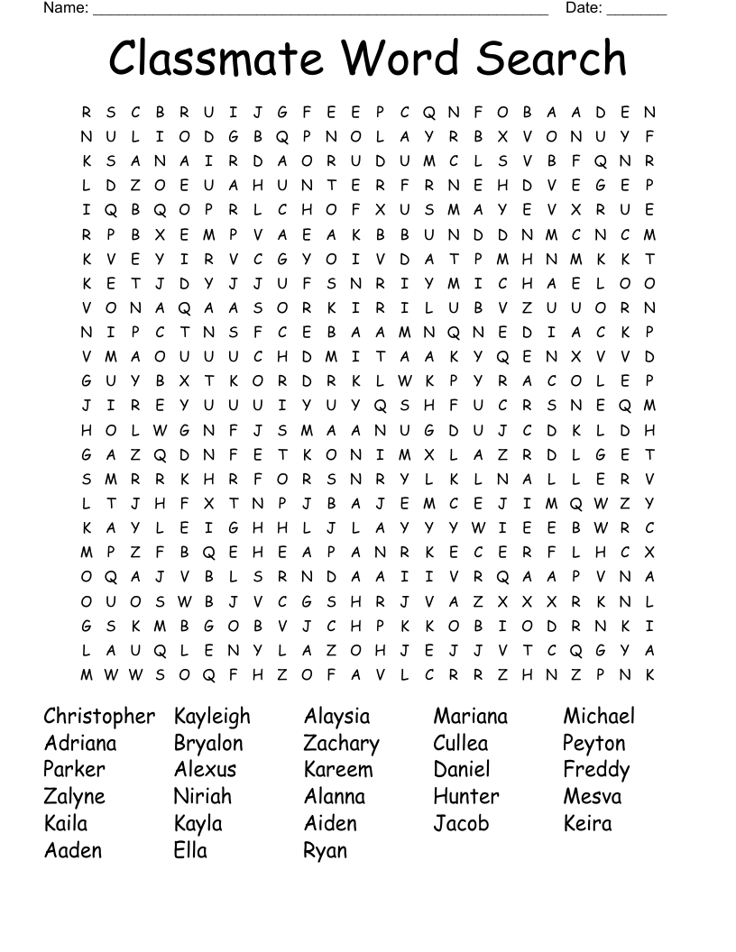 Classmate Word Search WordMint
