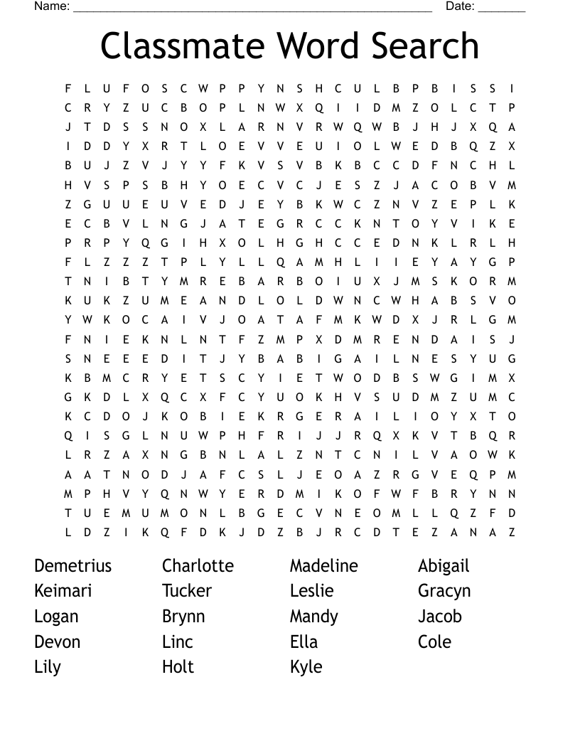 Classmate Word Search WordMint