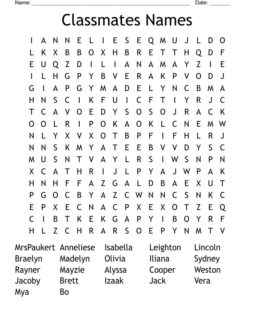 Classmate Names Word Search WordMint