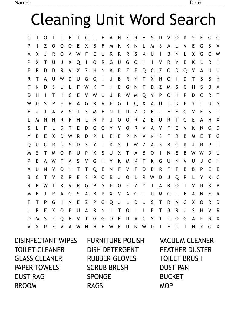 Housekeeping Word Search WordMint