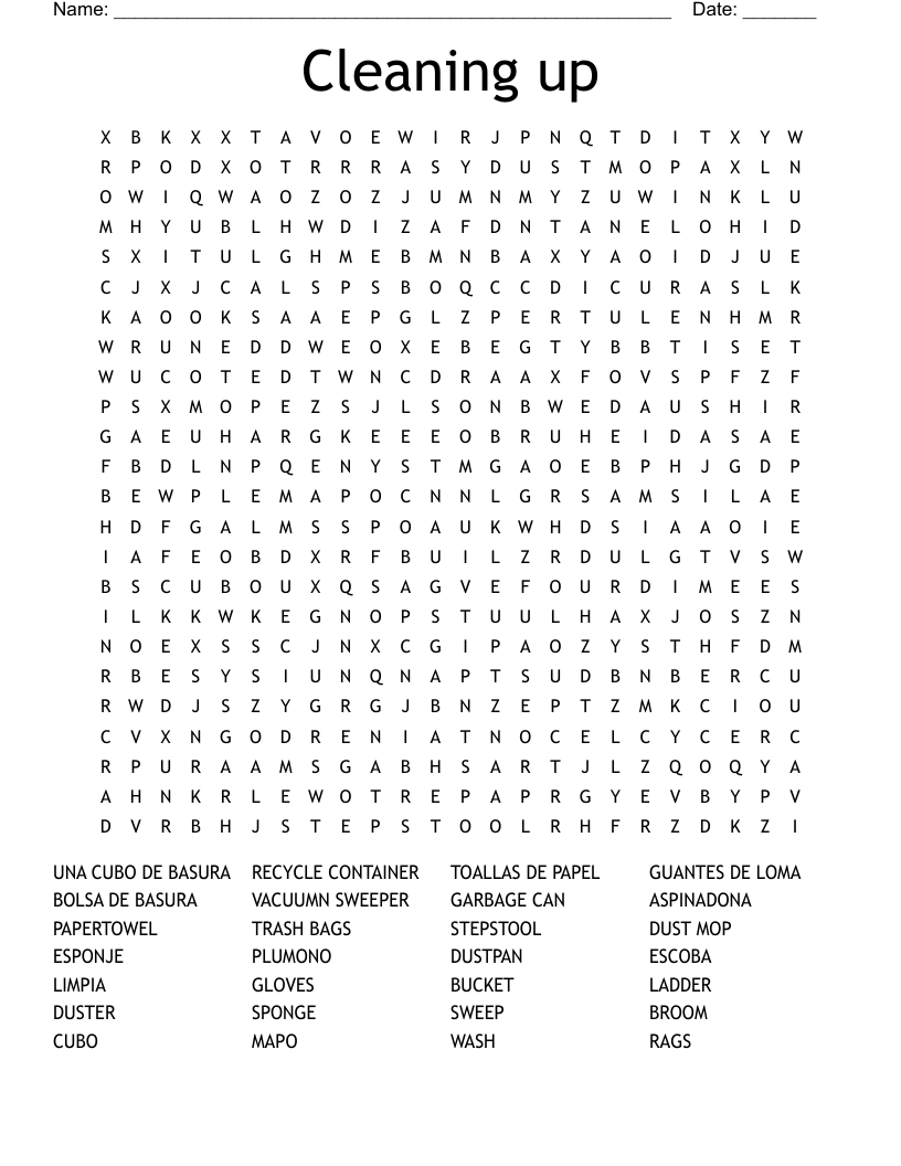 Suppies for cleaning Word Search WordMint