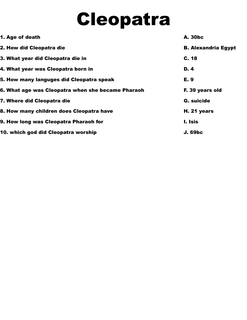 Cleopatra Worksheet WordMint