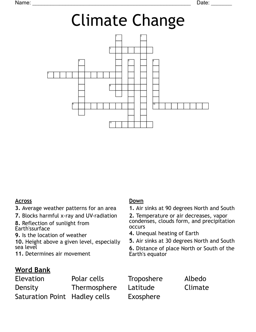Climate Change Crossword WordMint