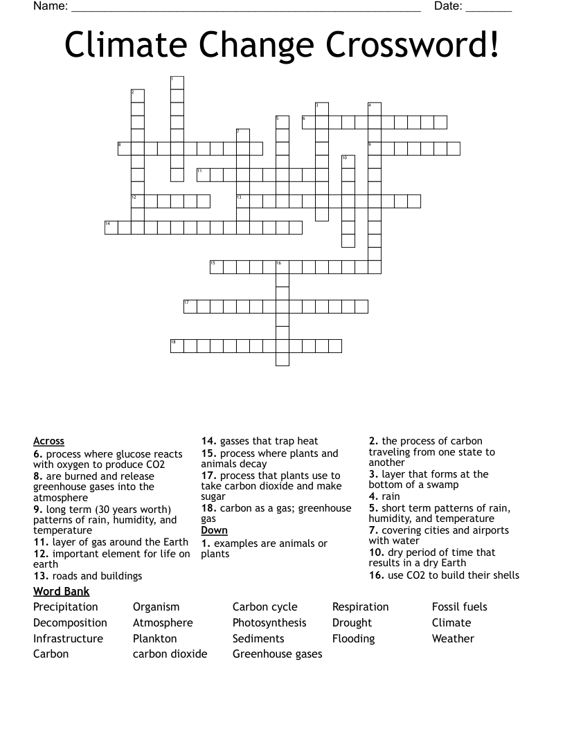 Climate Change Crossword! WordMint