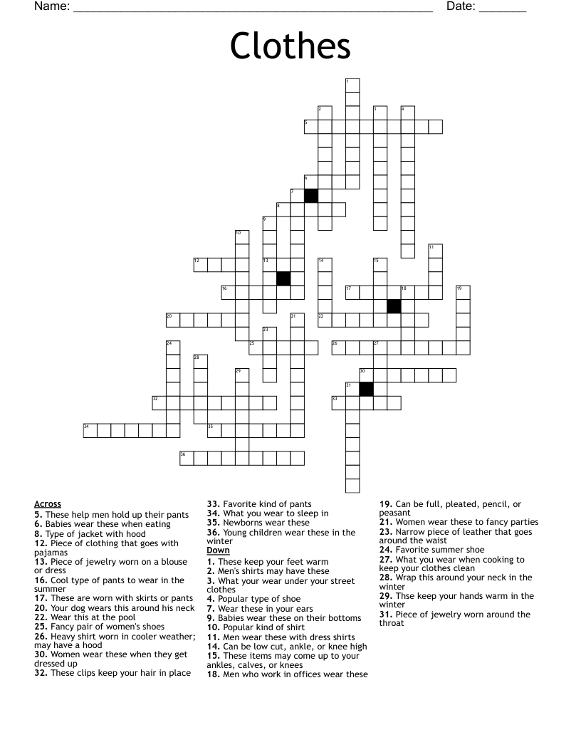 Clothes Crossword WordMint