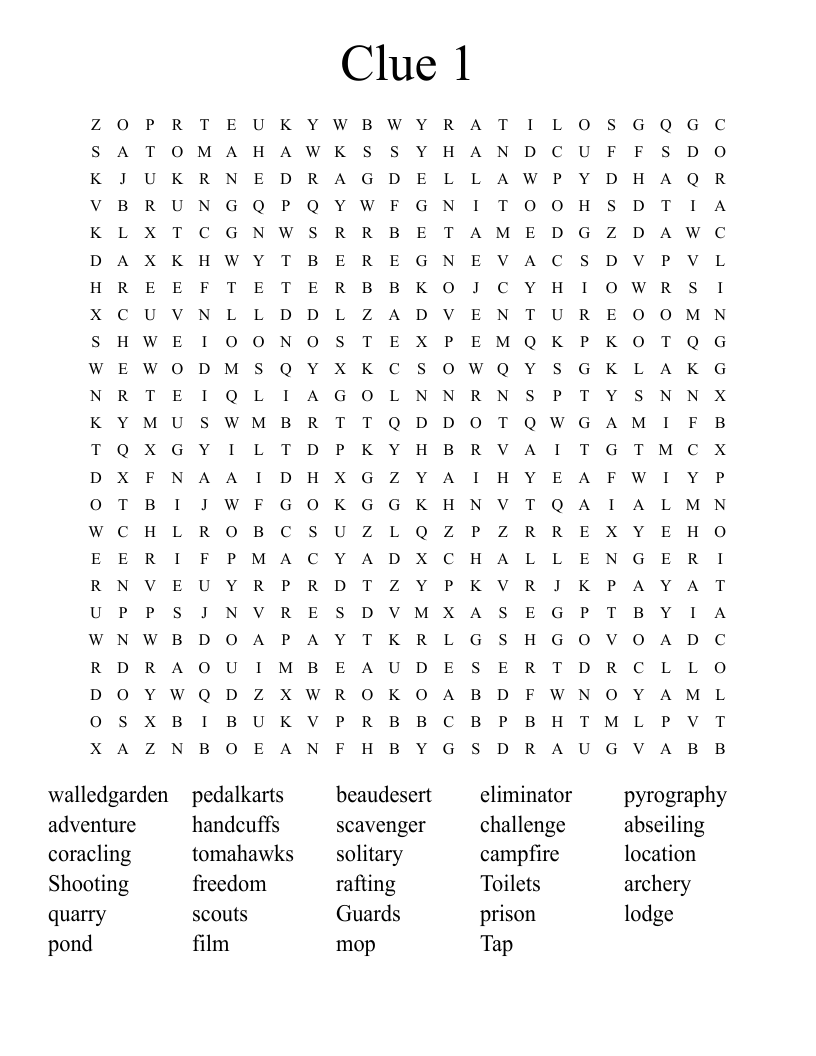 Clue 1 Word Search WordMint