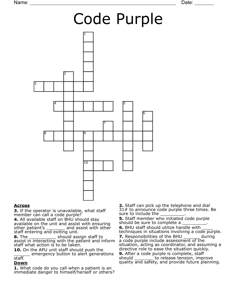 Code Purple Crossword WordMint