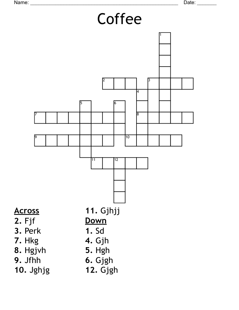 Coffee & Tea Crosswords, Word Searches, Bingo Cards WordMint