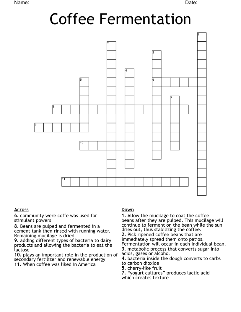 Coffee Fermentation Crossword WordMint