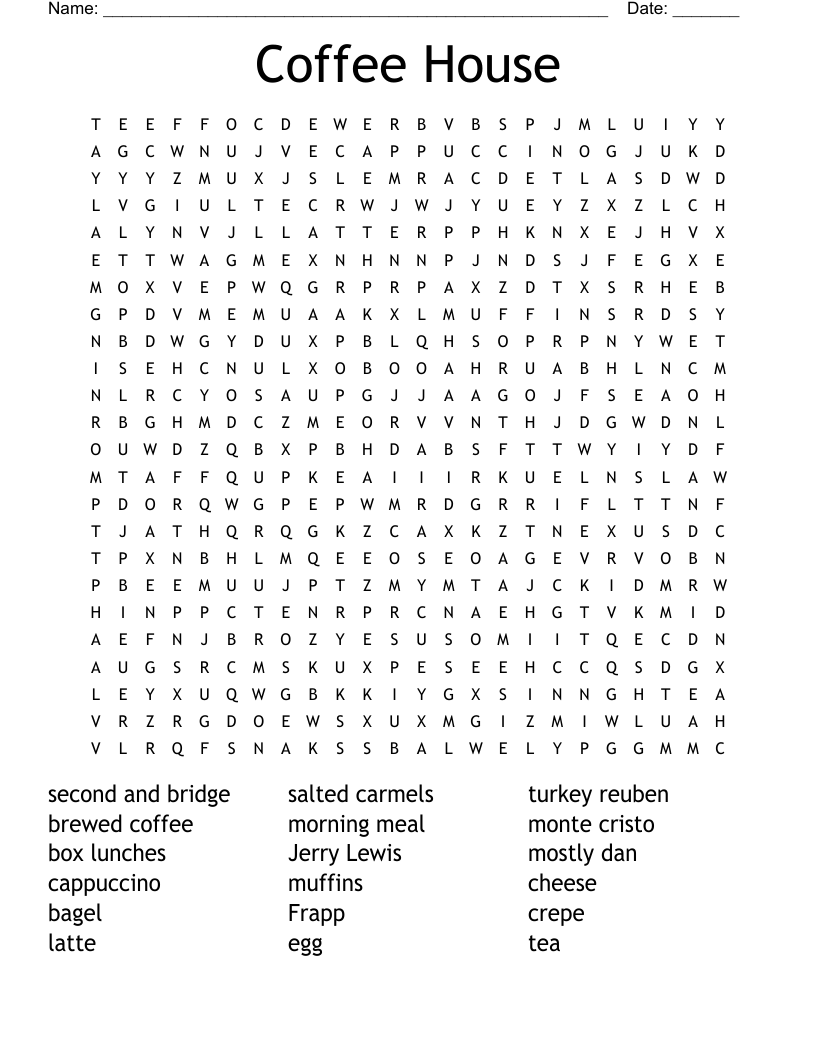 Coffee House Word Search WordMint
