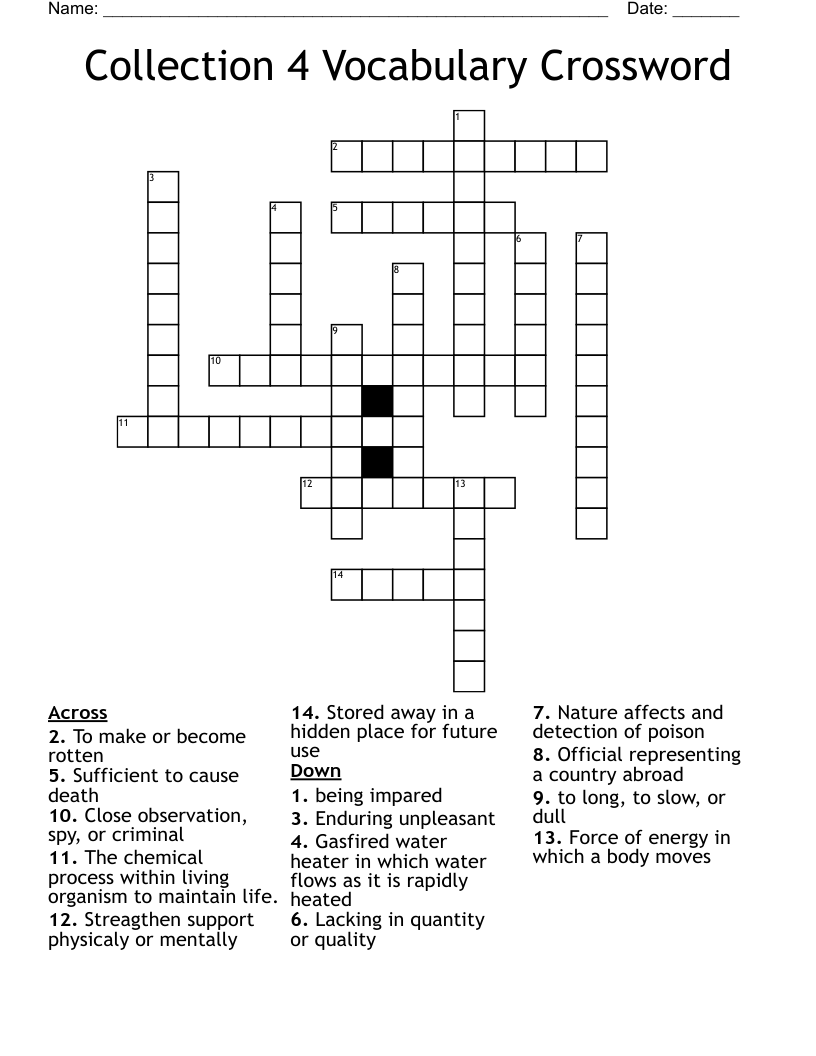 Collection 4 Vocabulary Crossword WordMint