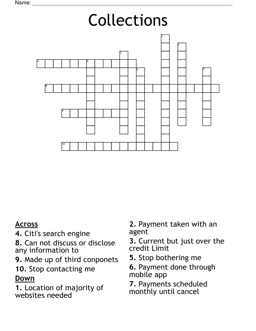 Collections Crossword WordMint