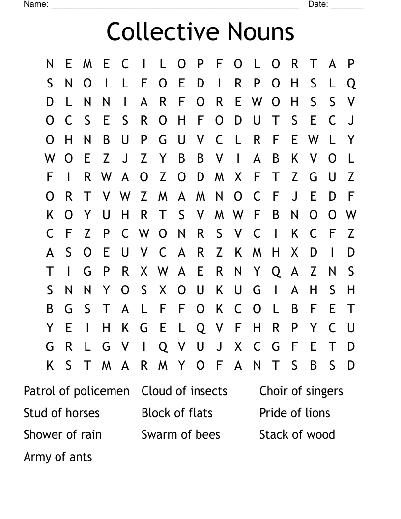 Collective Nouns Word Search WordMint