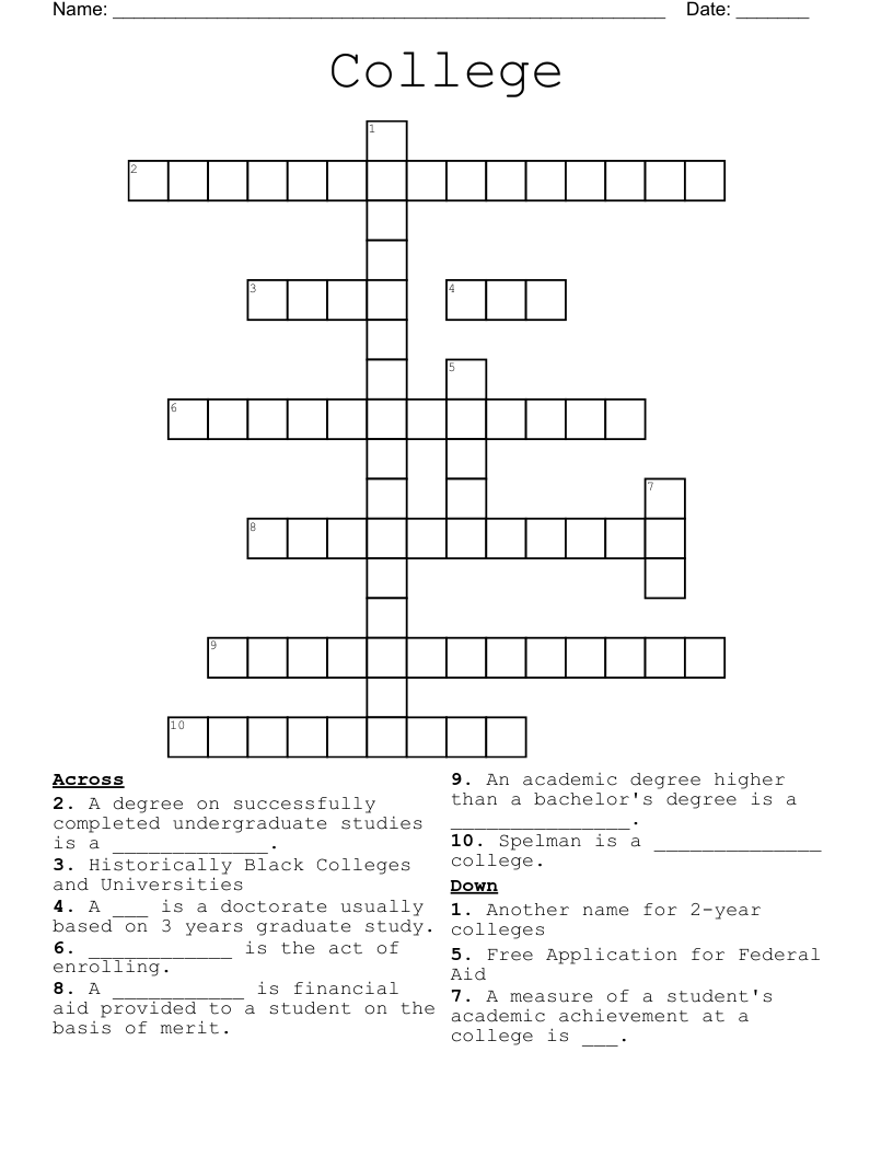 College Crossword - WordMint