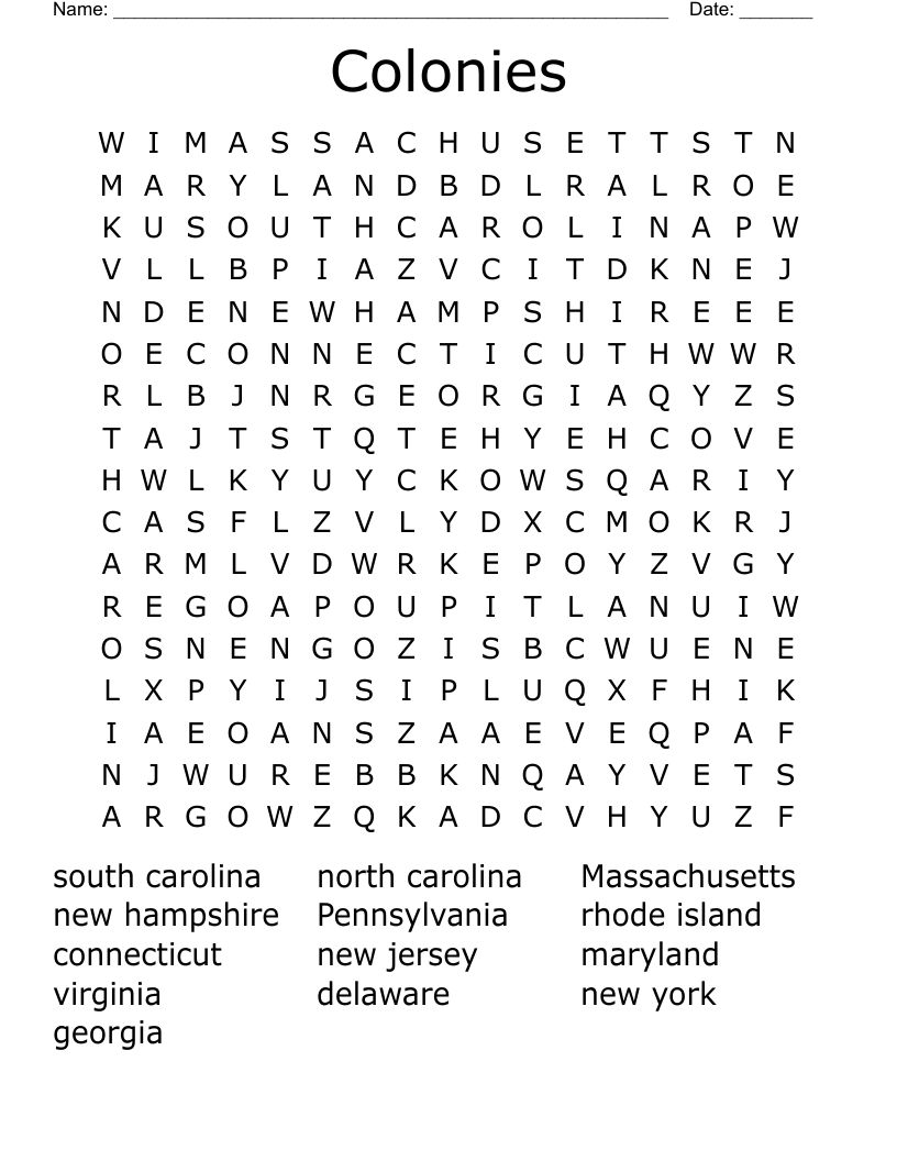 Colonies Word Search WordMint