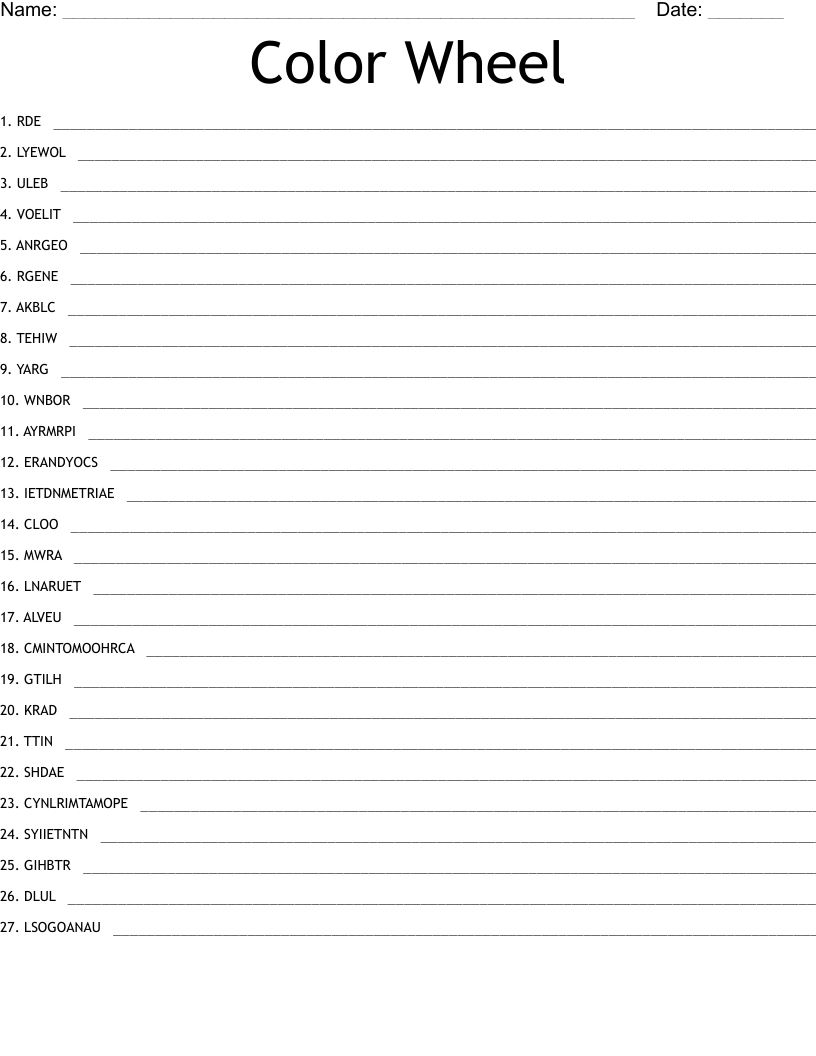 Color Theory Word Search WordMint