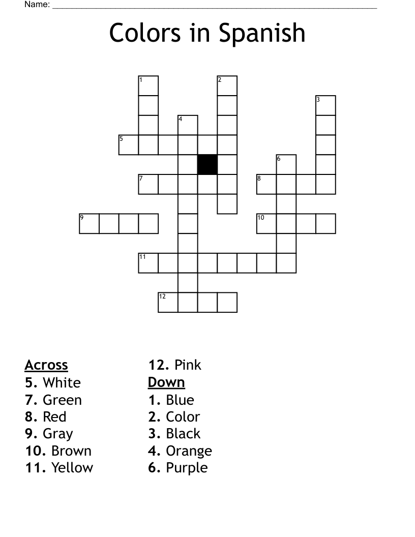 COLORS IN SPANISH Crossword WordMint