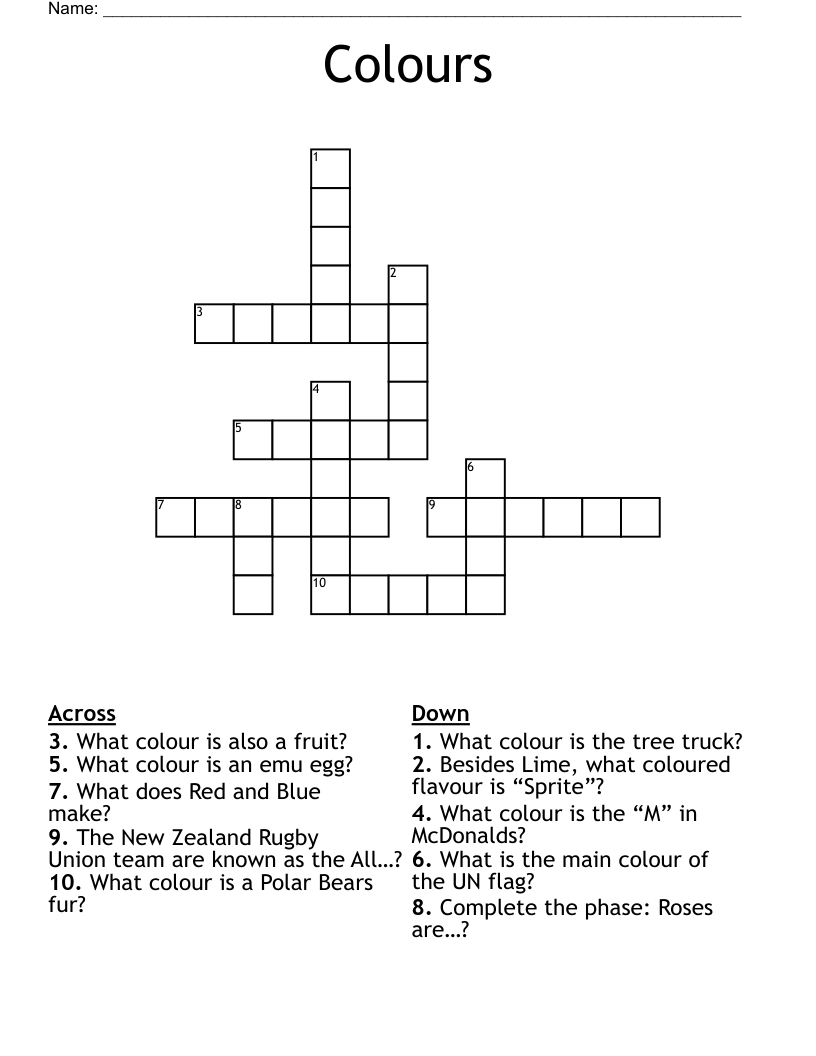 Colours Crossword WordMint