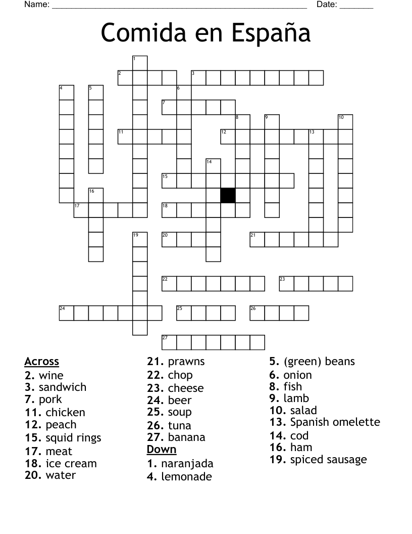 Comida en España Crossword WordMint