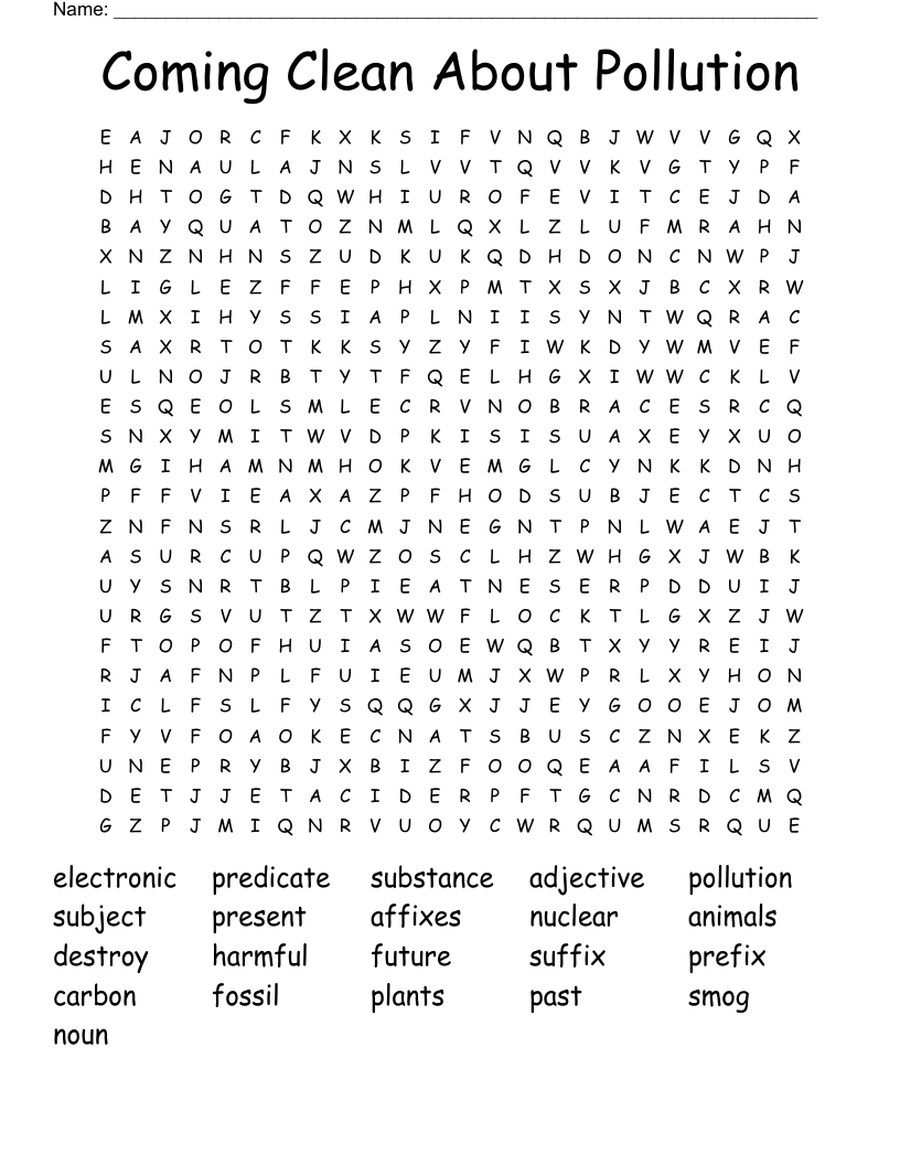 Coming Clean About Pollution Word Search WordMint