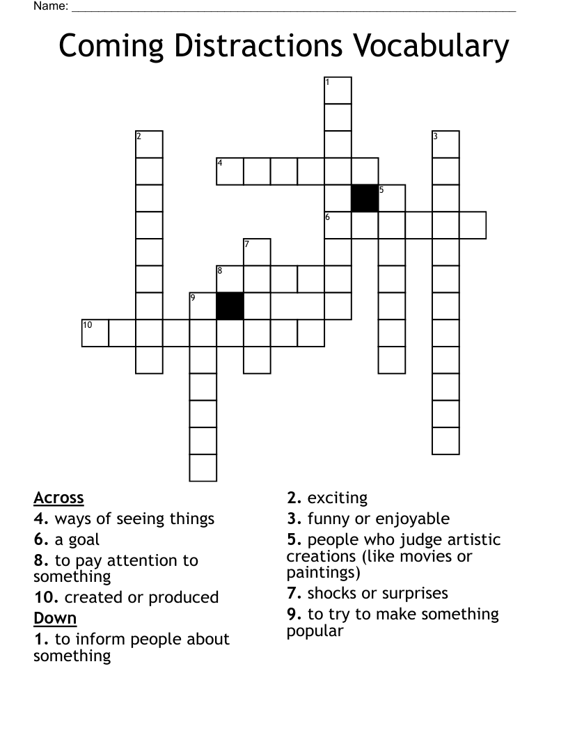 Coming Distractions Vocabulary Crossword WordMint