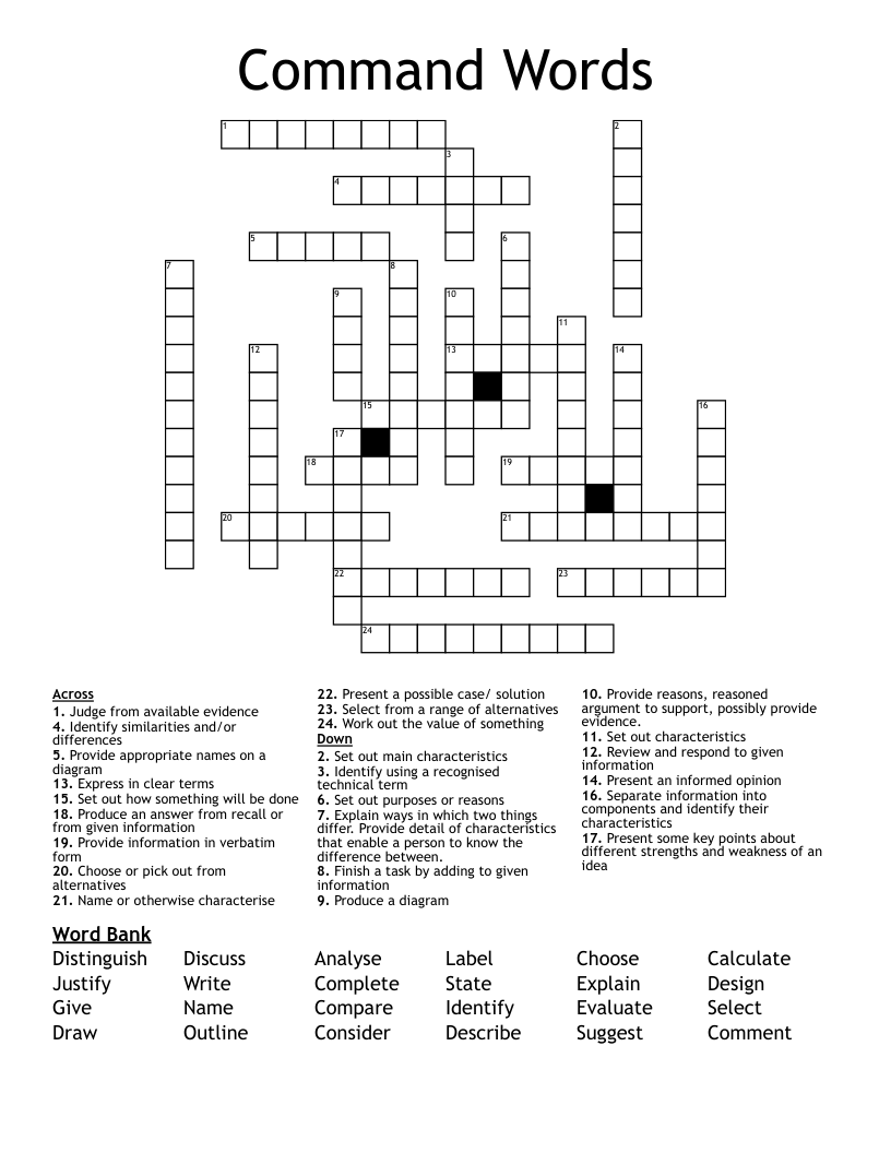 Command Words Crossword WordMint