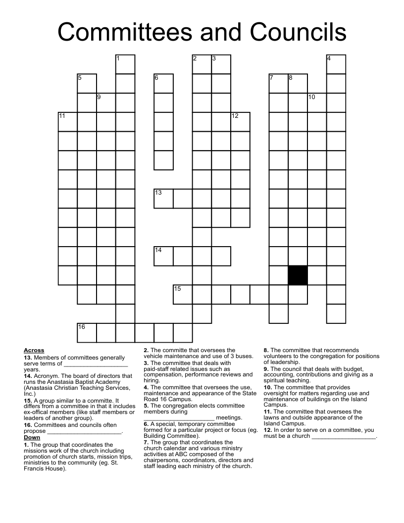 Committees and Councils Crossword WordMint