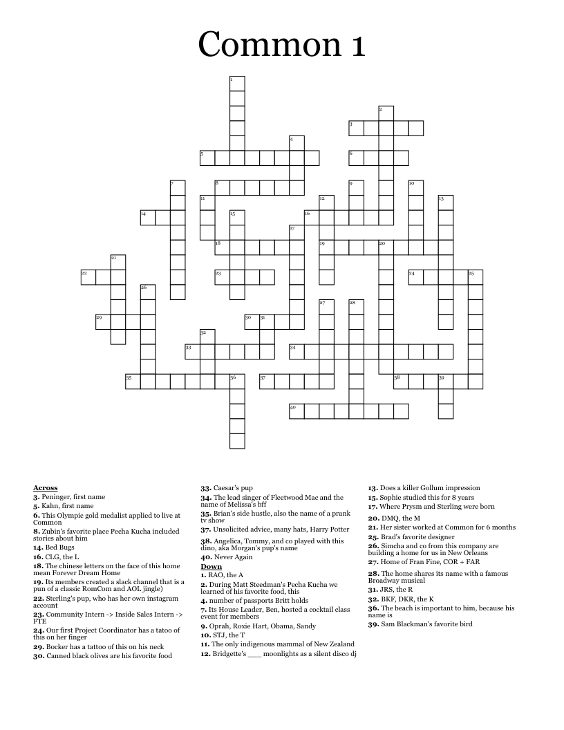 Common 1 Crossword WordMint