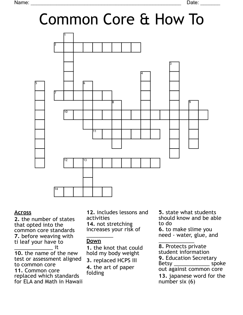 Common Core & How To Crossword WordMint