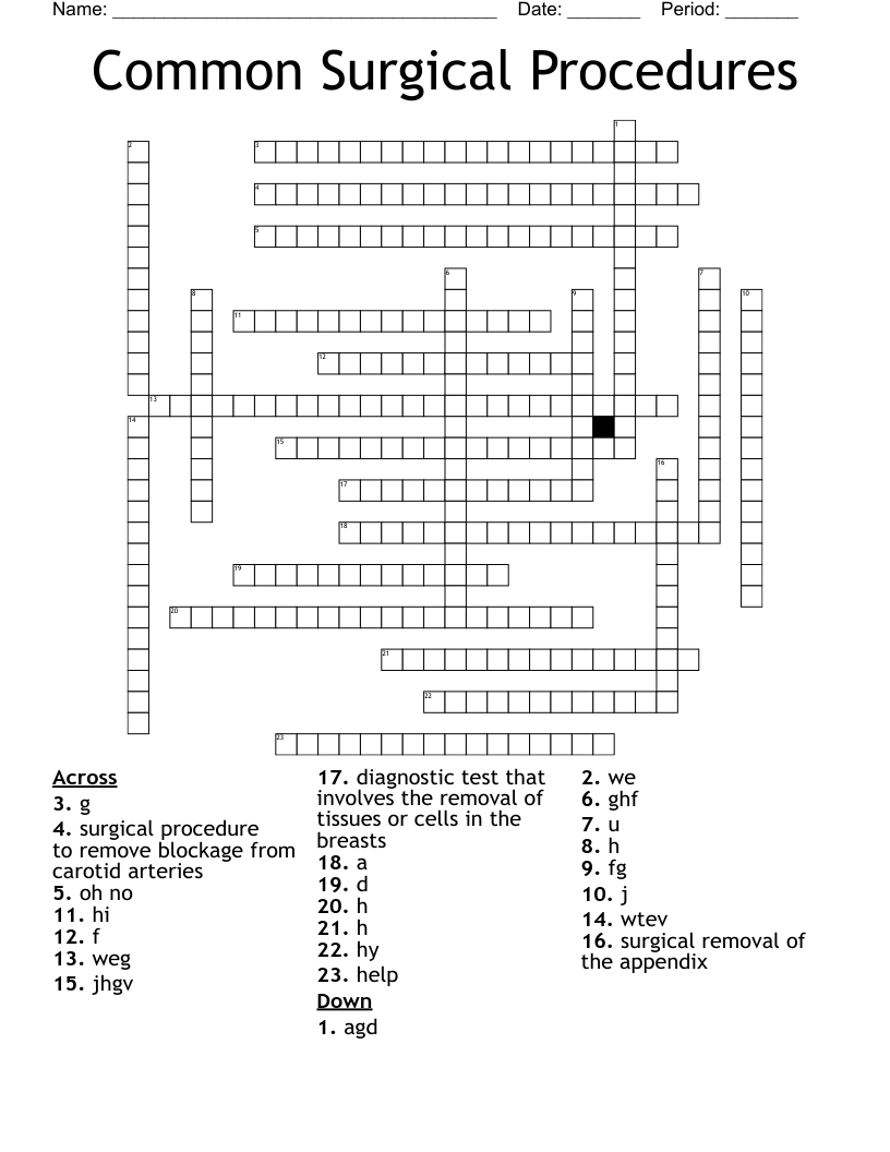 Common Surgical Procedures Crossword WordMint
