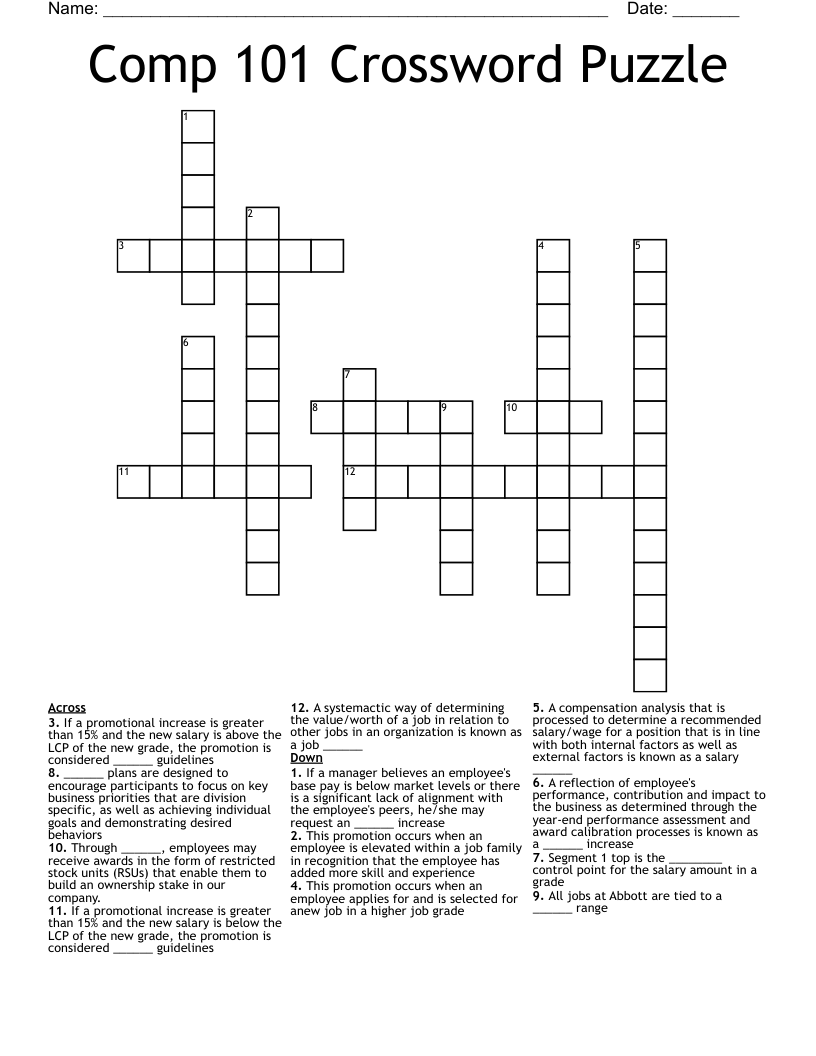 Comp 101 Crossword Puzzle WordMint
