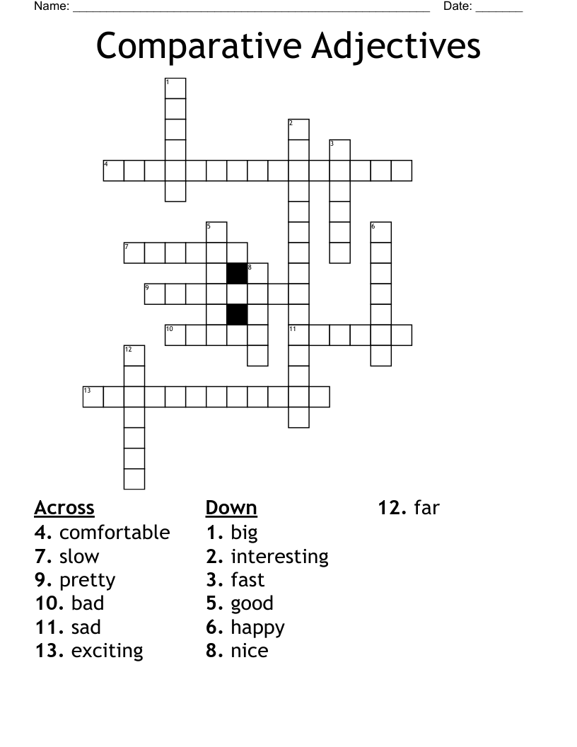 Comparative Adjectives Crossword WordMint