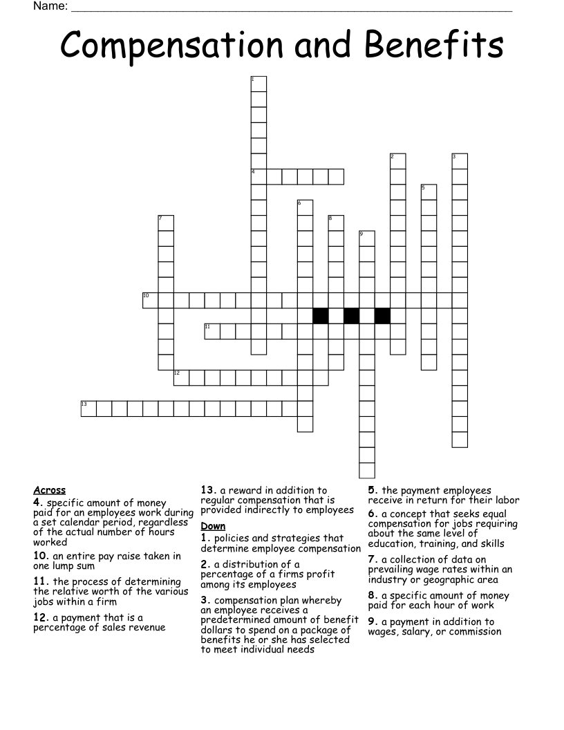 Compensation And Benefits Crossword - Wordmint