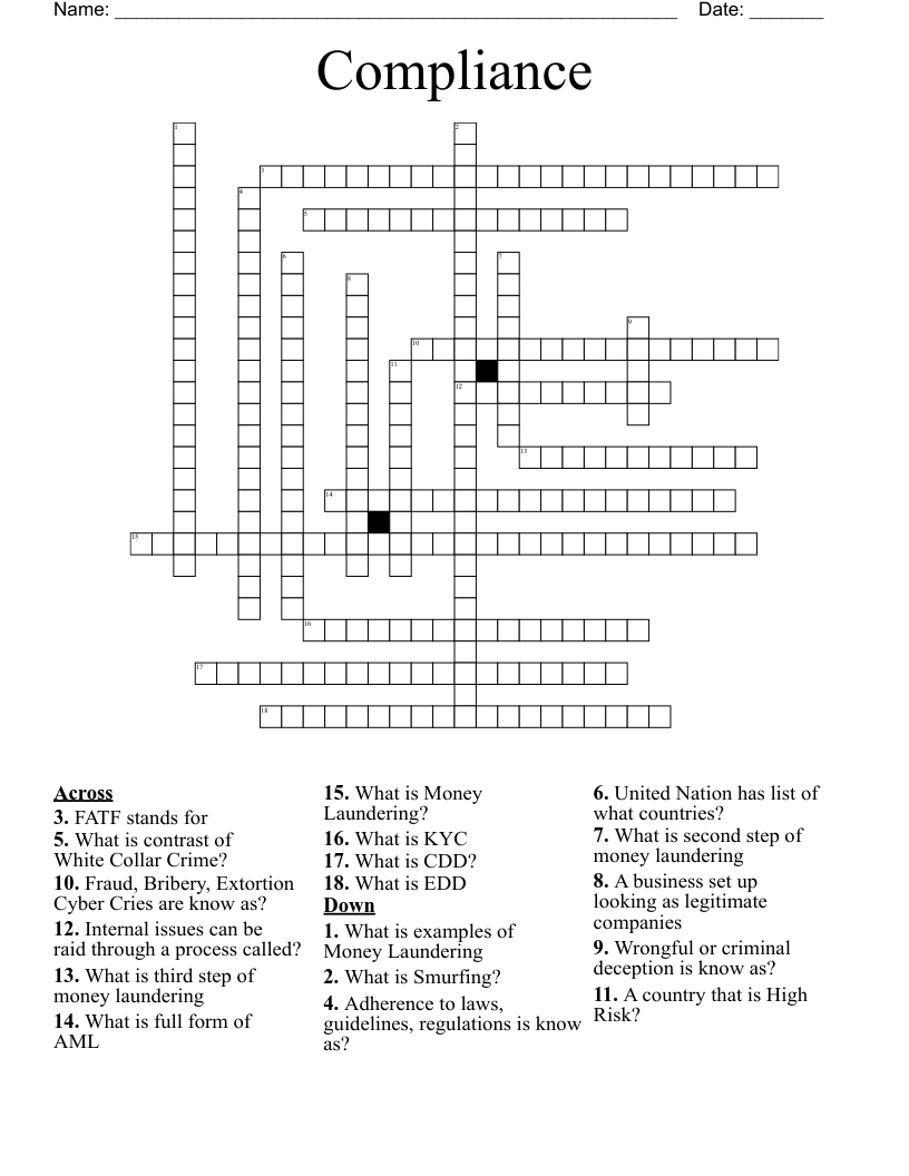 Compliance Crossword WordMint