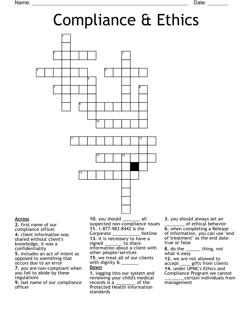 Compliance & Ethics Crossword WordMint