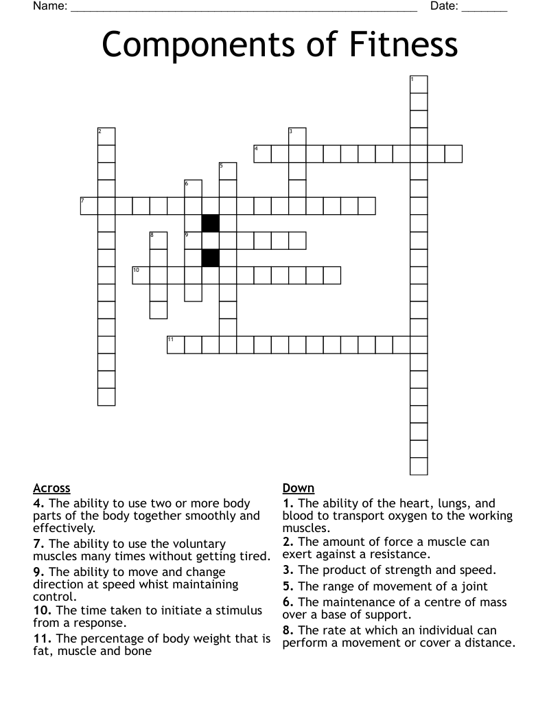 Components of Fitness Crossword WordMint