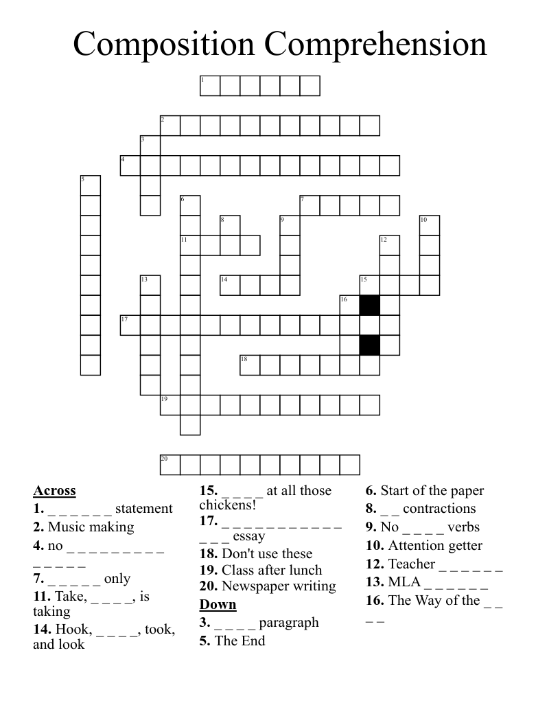 Composition Comprehension Crossword WordMint