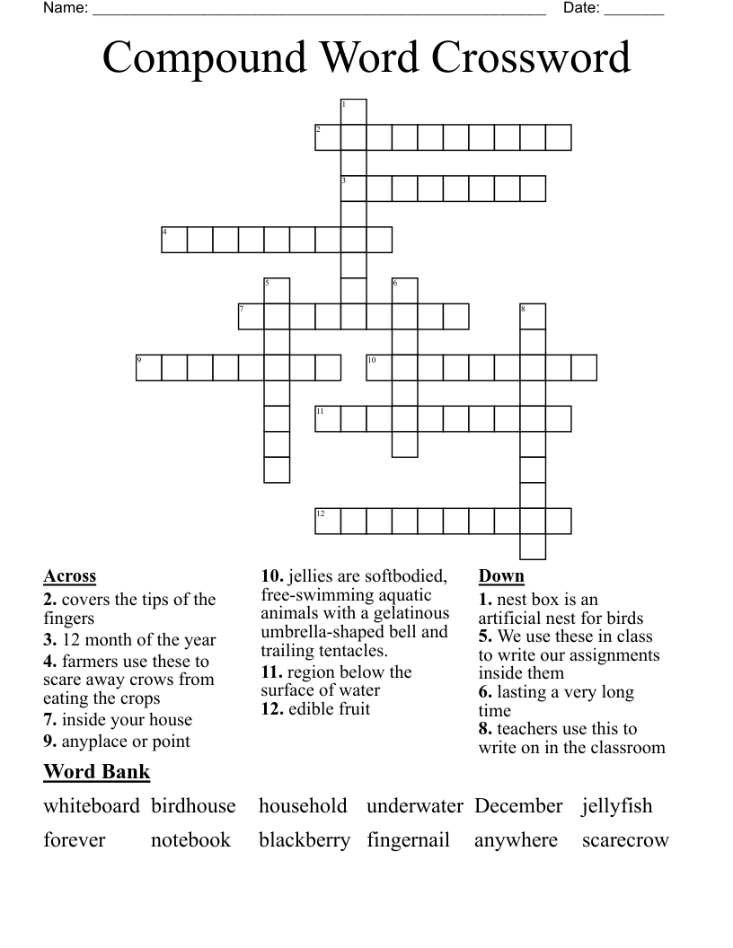Compound Word Crossword WordMint