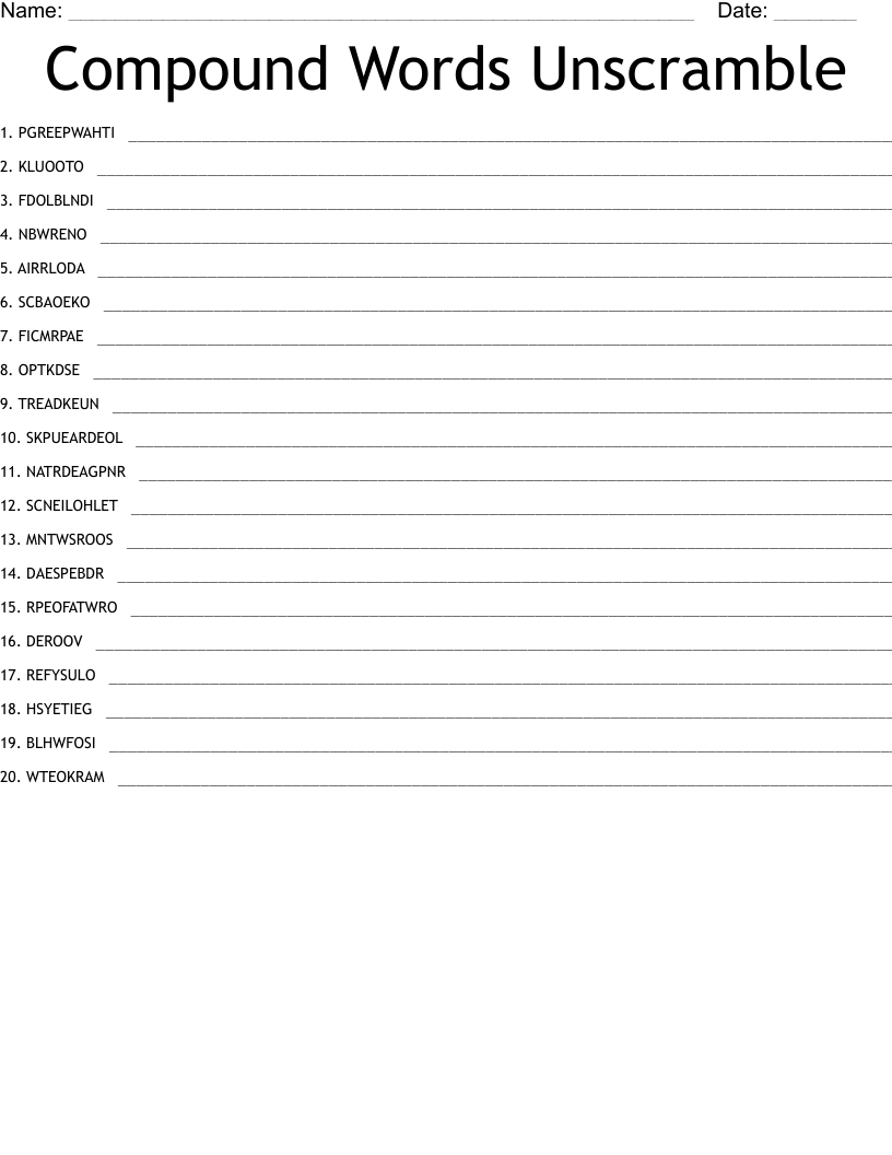 Compound Words Unscramble WordMint